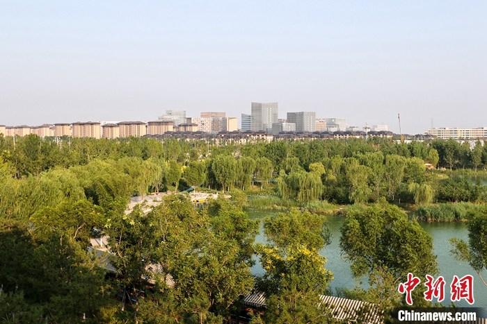 從完成頂層設(shè)計(jì)到如火如荼大規(guī)模建設(shè)，六年來(lái)，雄安新區(qū)如春天的竹子一般拔節(jié)生長(zhǎng)，這座承載千年大計(jì)的“未來(lái)之城”已雄姿初顯。從“一張白紙”開(kāi)始著墨，如今的雄安新區(qū)已是濃墨重彩的“山水畫(huà)”。<a target='_blank' href='/'>中新社</a>記者近日走訪了雄安新區(qū)多地，從“藍(lán)綠金”三色感受這座“未來(lái)之城”的巨大變化。圖為7月18日拍攝的河北雄安新區(qū)金湖公園。 <a target='_blank' href='/'>中新社</a>記者 易海菲 攝